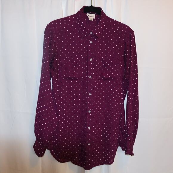 Stylus Button Up Blouse Women Size S Purple White Dot - Picture 16 of 16